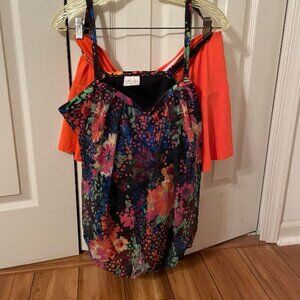 Swimsuit flowered blouson top 💎HOST PICK 💎 orange skirted bottom - CLEAN EUC